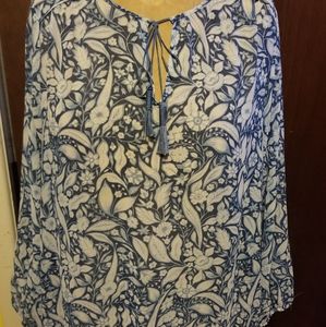 Blue Floral Plus Size Sheer Long Sleeve Blouse